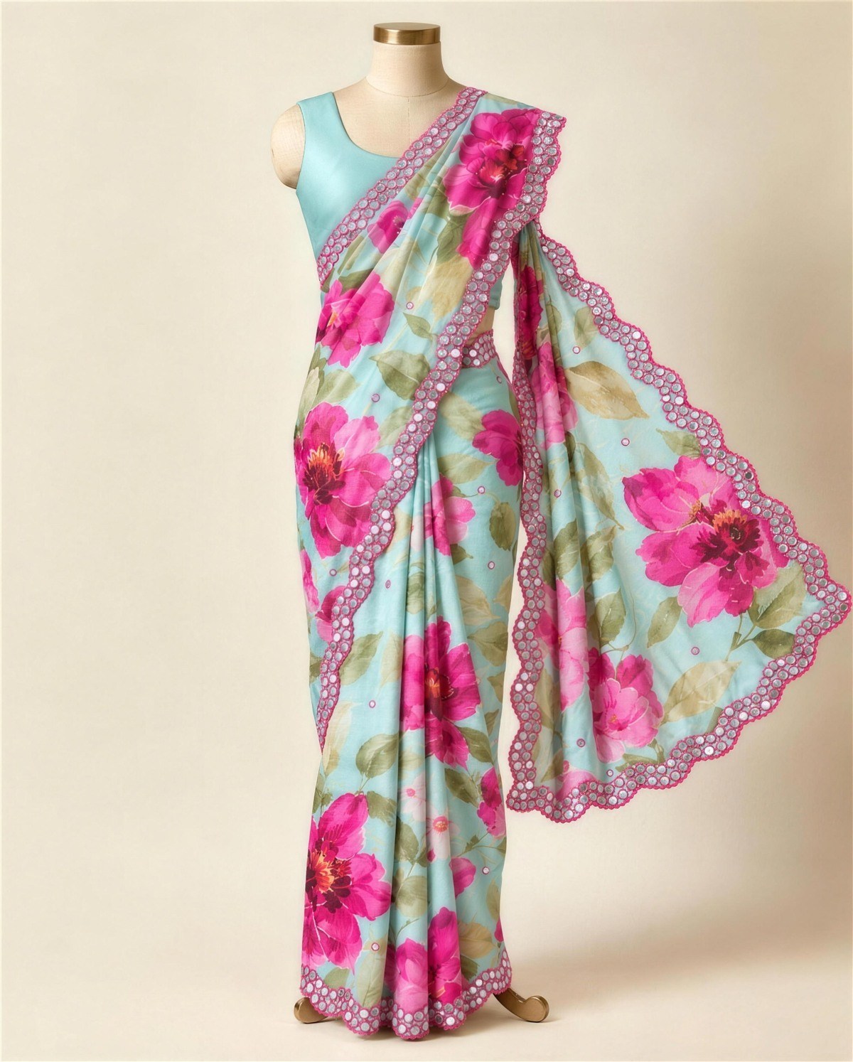 Aqua Watercolour Floral Saree
