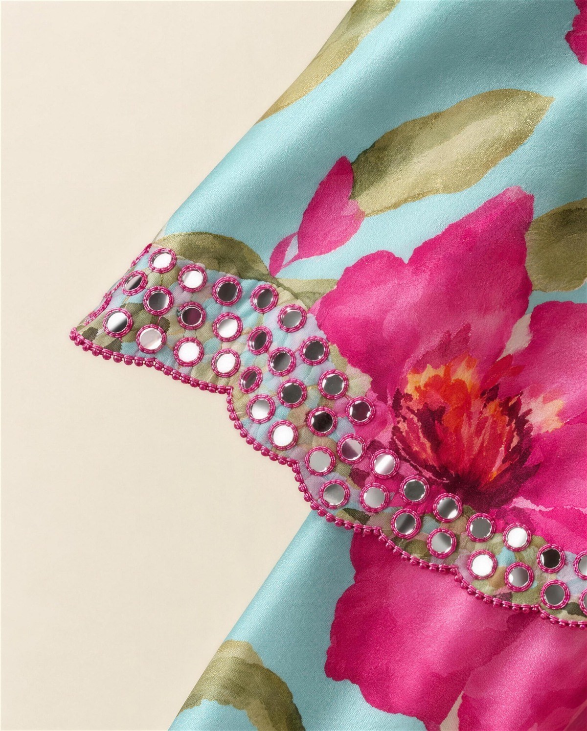 Aqua Watercolour Floral Saree, Detail