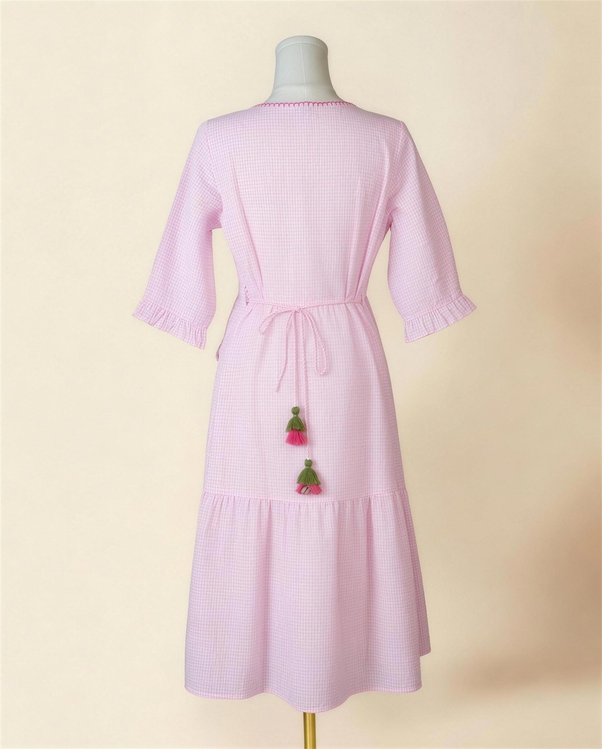 Baby Pink Embroidered Knee-Length Dress, Back