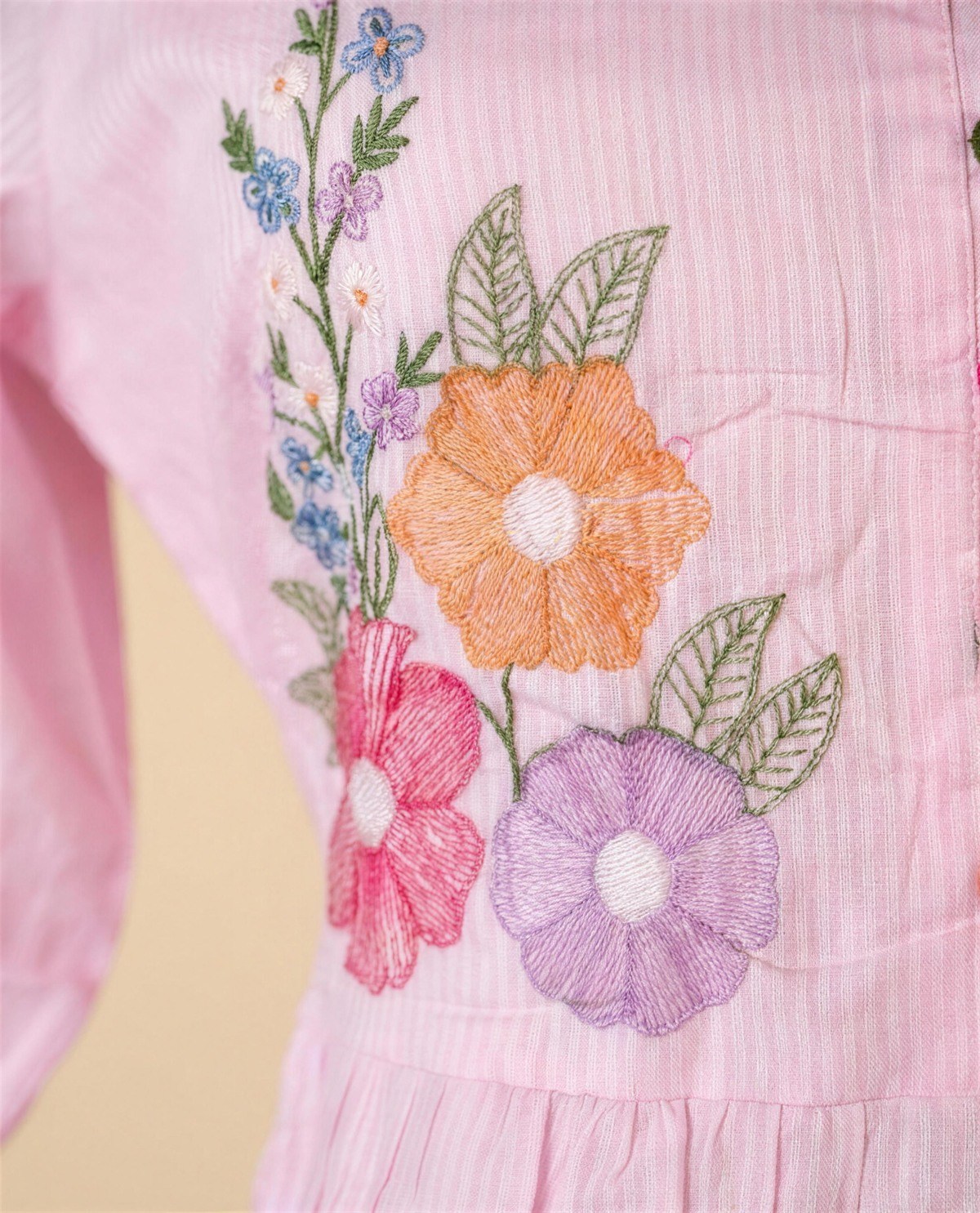 Baby Pink Embroidered Knee-Length Dress, Detail
