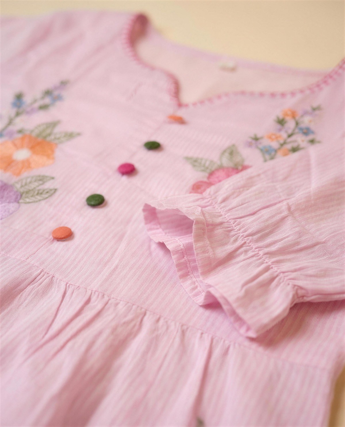 Baby Pink Embroidered Knee-Length Dress, Detail