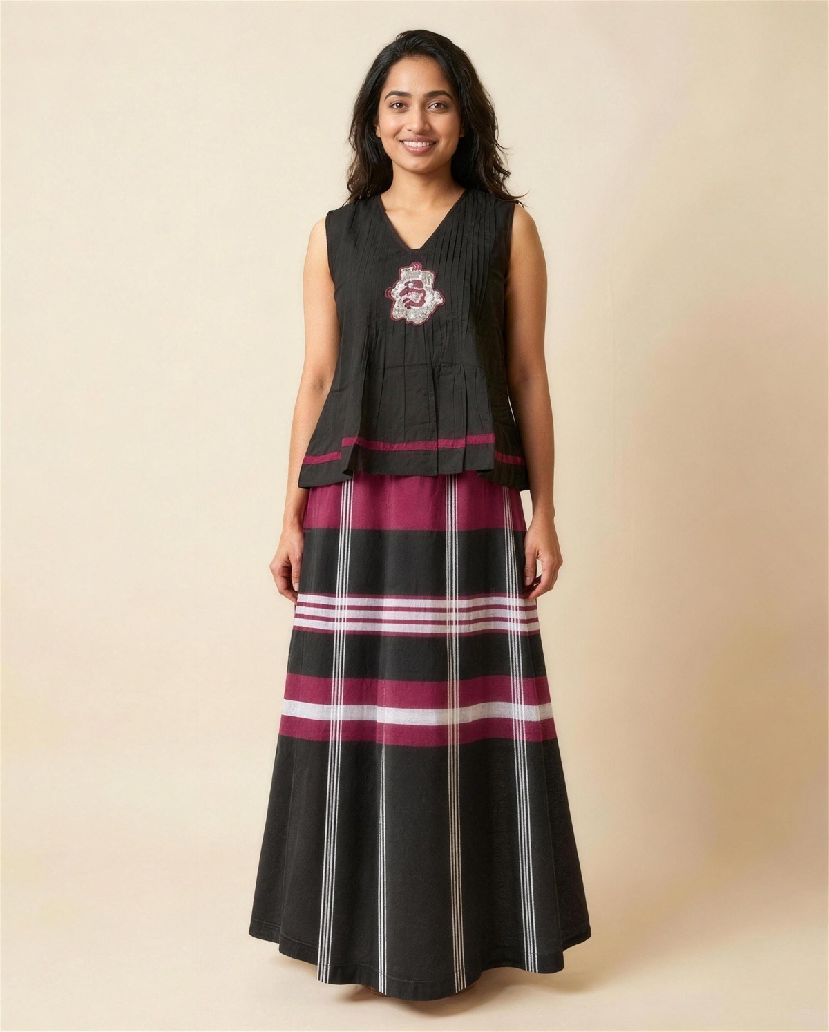 Black and Red Co-Ord Skirt Set, On model