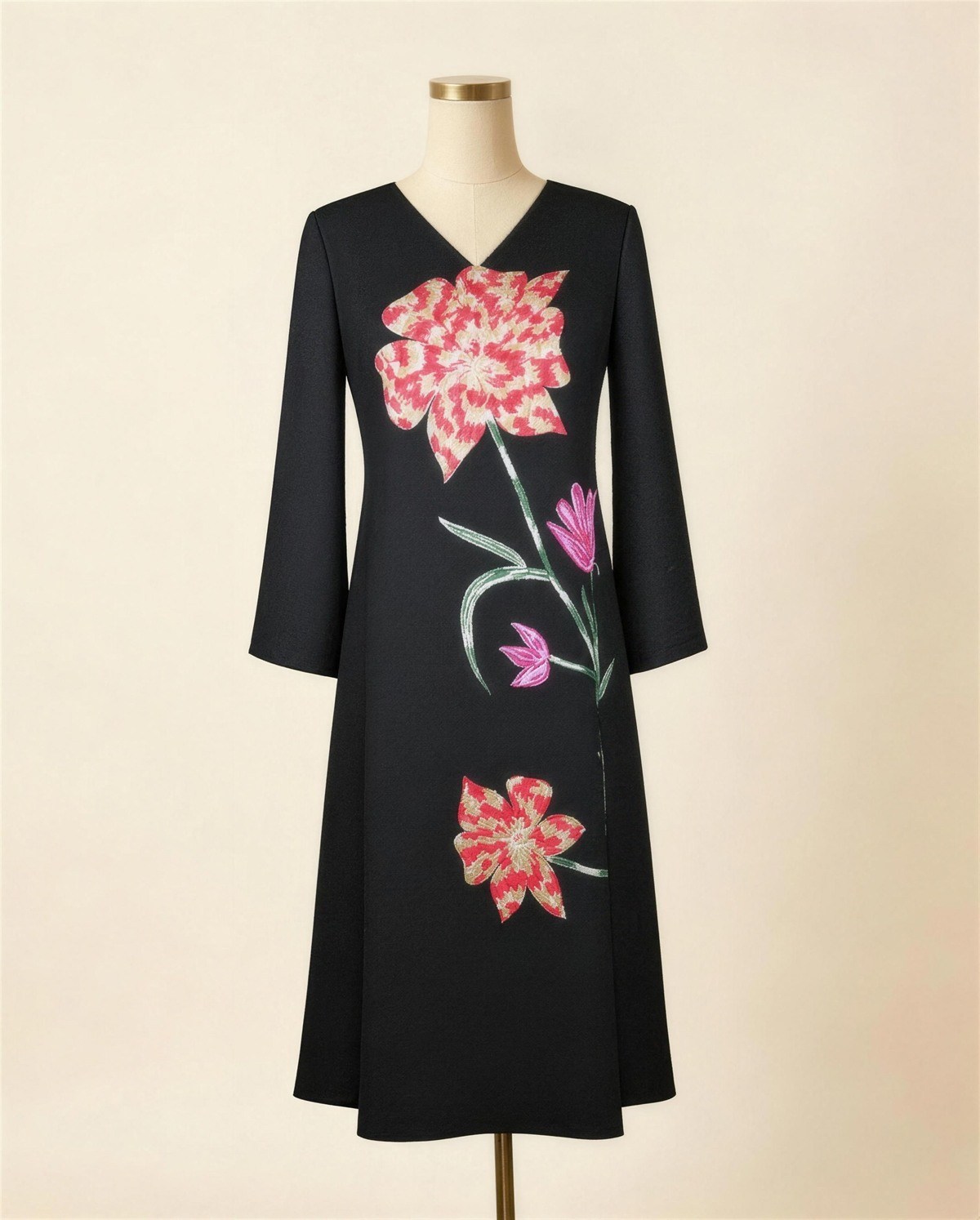 Black Embroidered A-Line Dress
