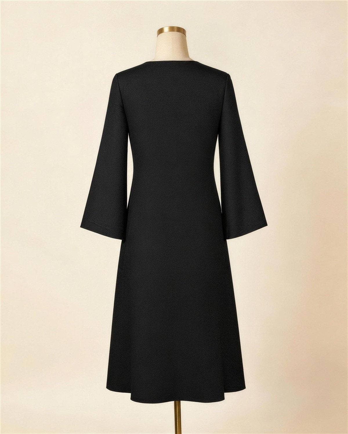 Black Embroidered A-Line Dress, Back