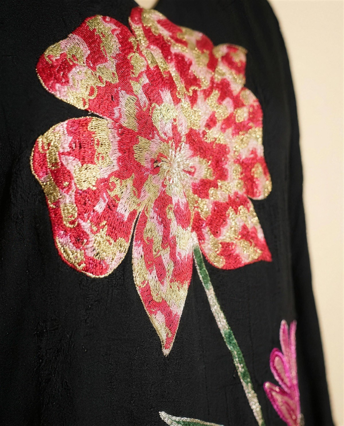 Black Embroidered A-Line Dress, Detail