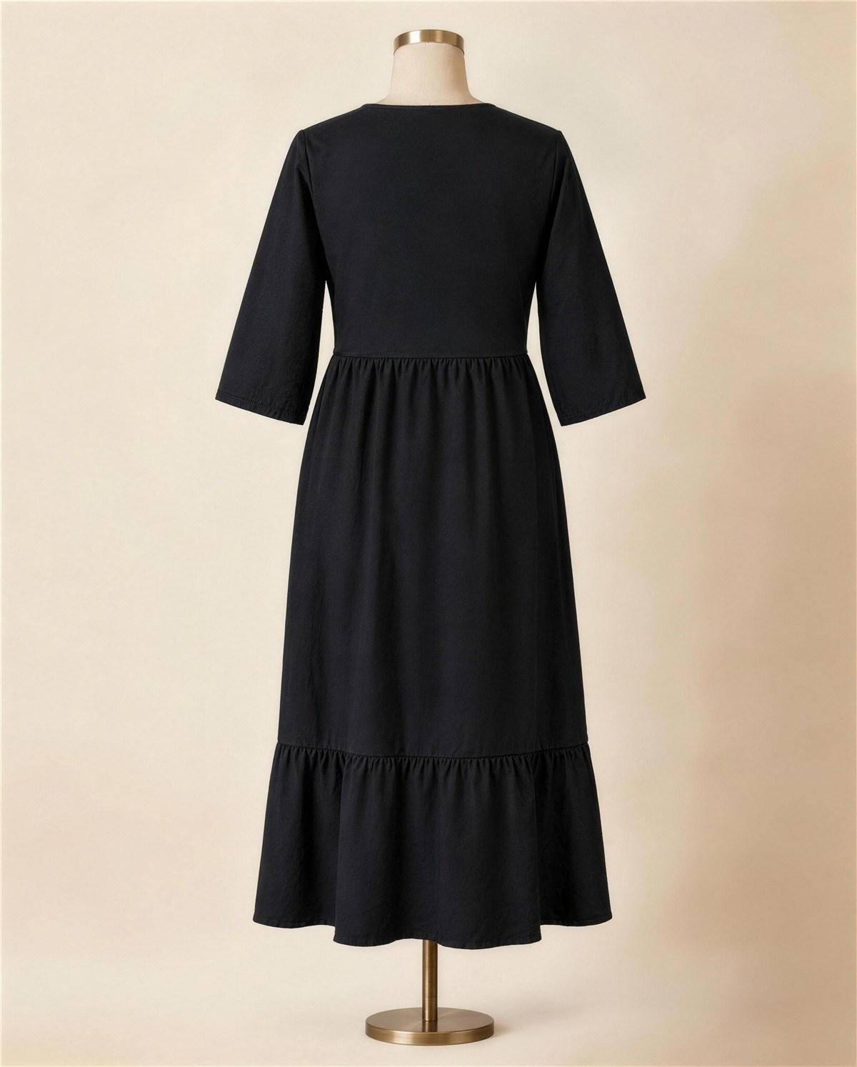Black Embroidered Empire-Waist Tiered Dress, Back