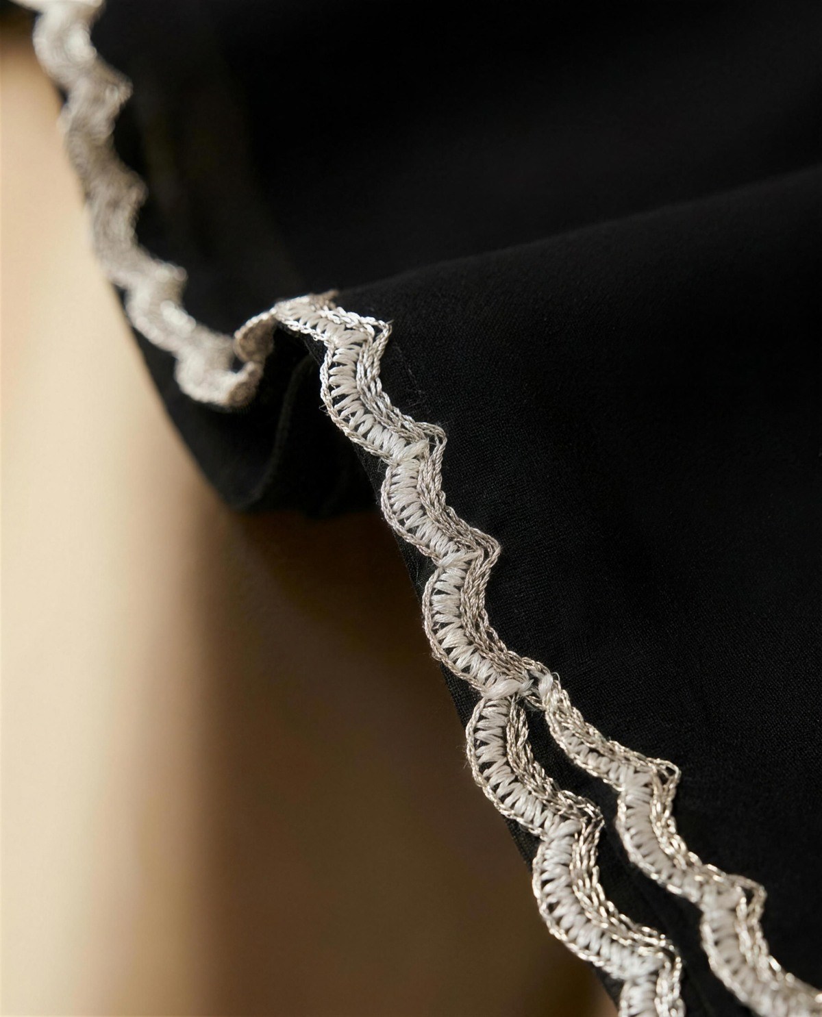 Black Satin Pearl Motif Saree, Detail