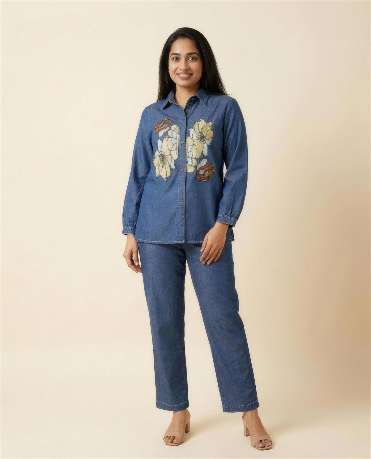 Blue Denim-Like Co-Ord Set, On model