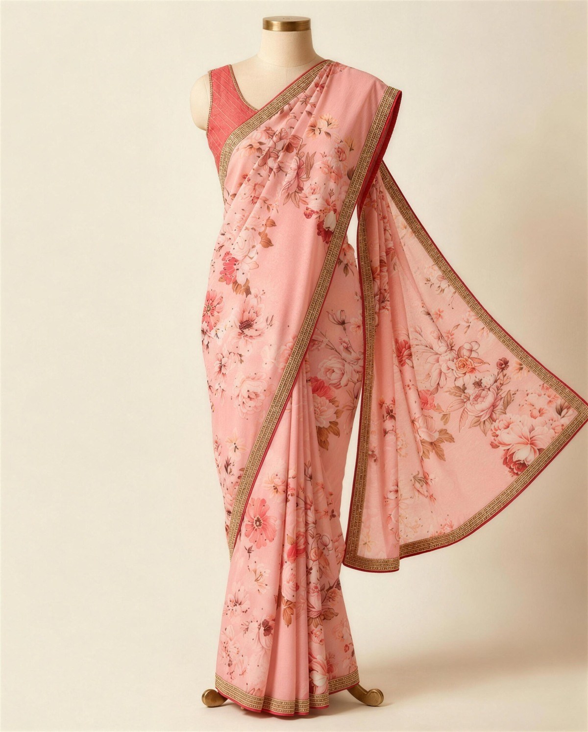 Blush Floral Print Saree