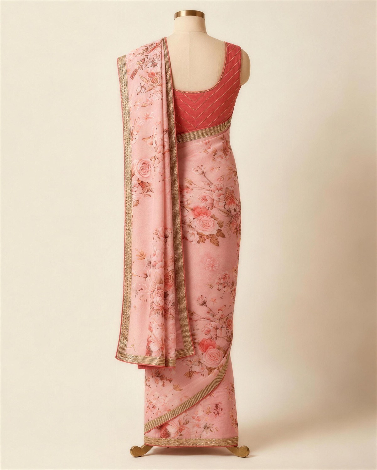 Blush Floral Print Saree, Back