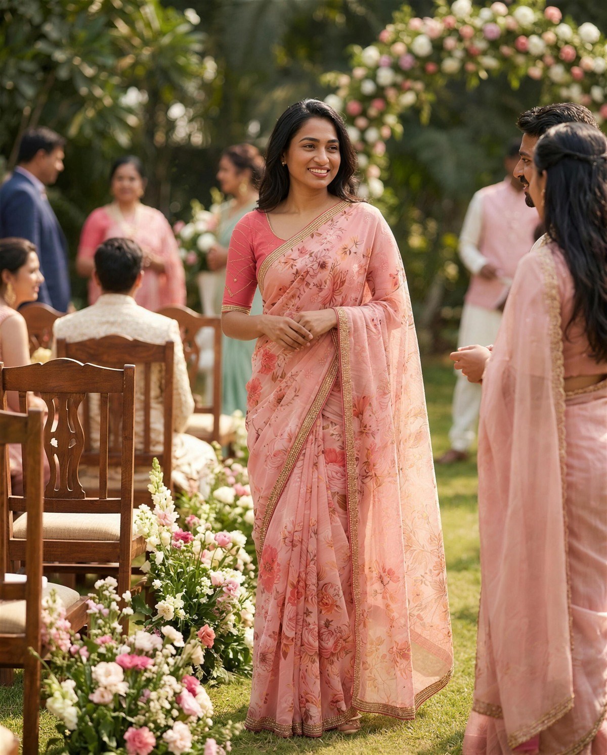 Blush Floral Print Saree, Styled