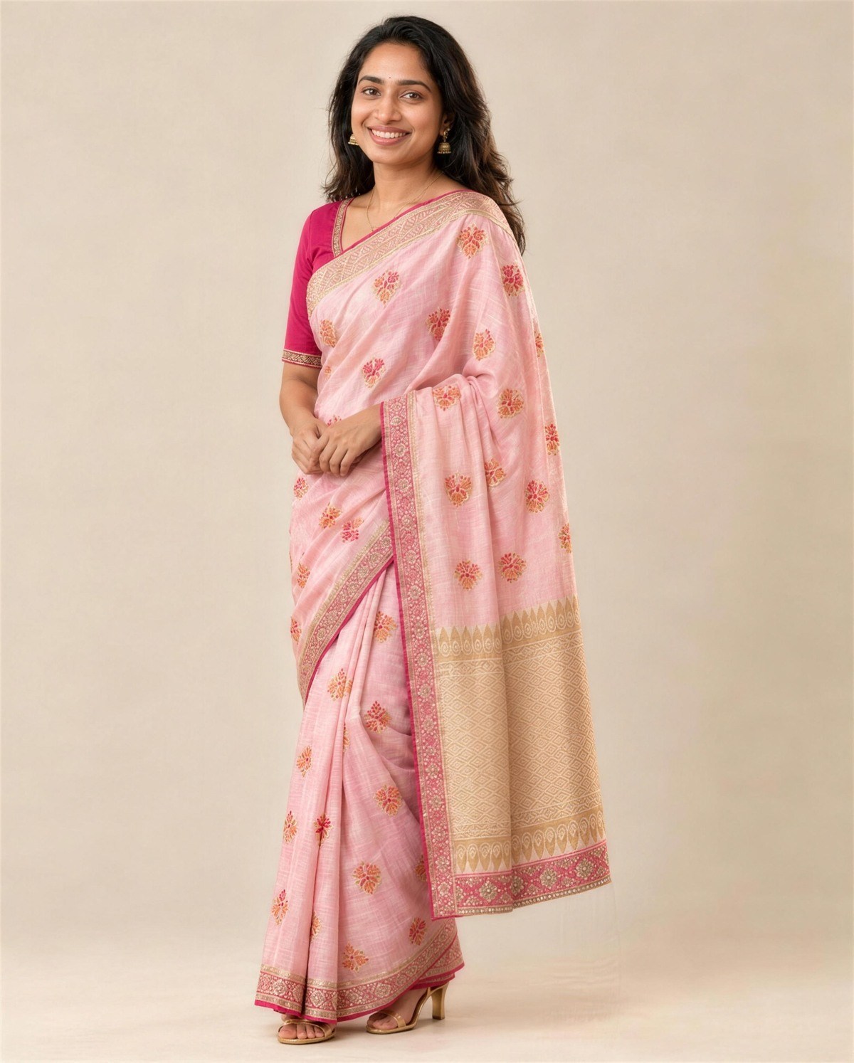 Blush Tissue Pallu Saree, On model