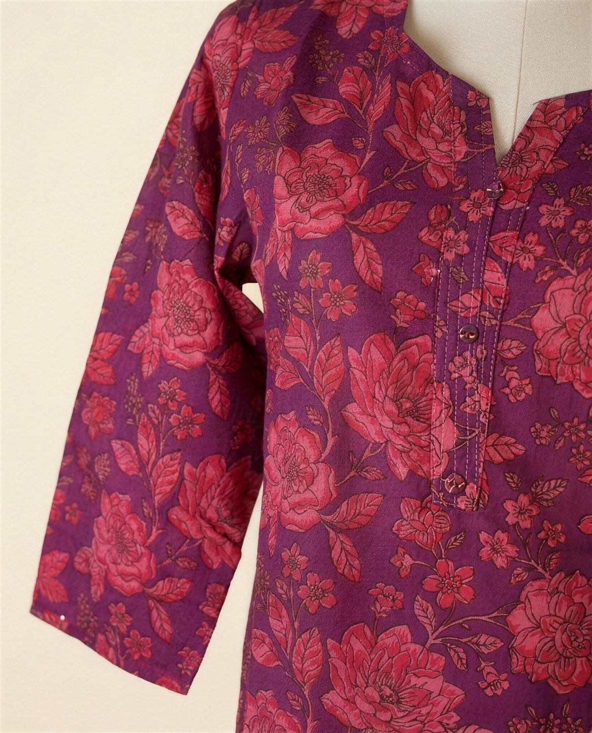 Cotton Printed Co-Ord Set - Magenta, Detail