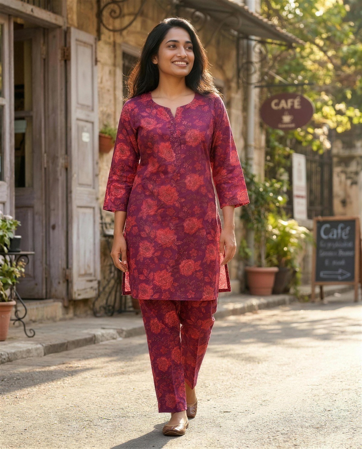 Cotton Printed Co-Ord Set - Magenta, Styled