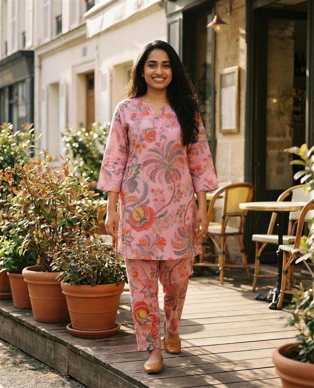Cotton Printed Co-Ord Set - Rose, Styled