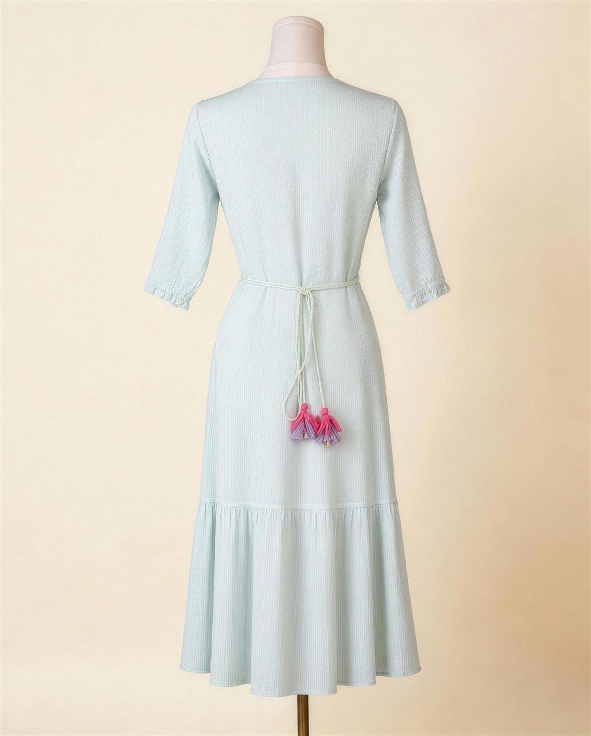Cotton Sky Blue Embroidered Midi Dress, Back