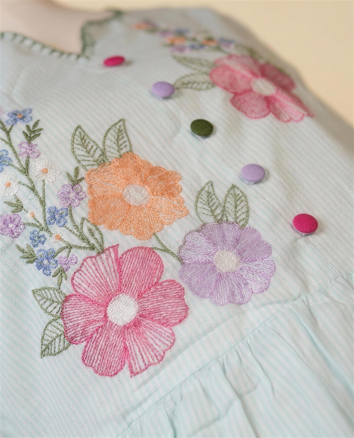Cotton Sky Blue Embroidered Midi Dress, Detail