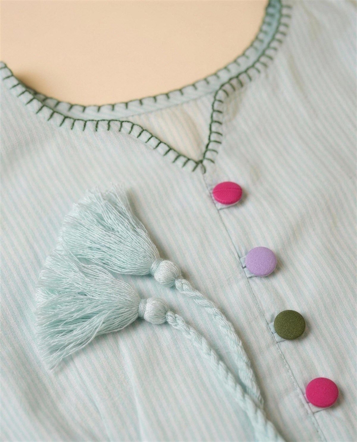 Cotton Sky Blue Embroidered Midi Dress, Detail