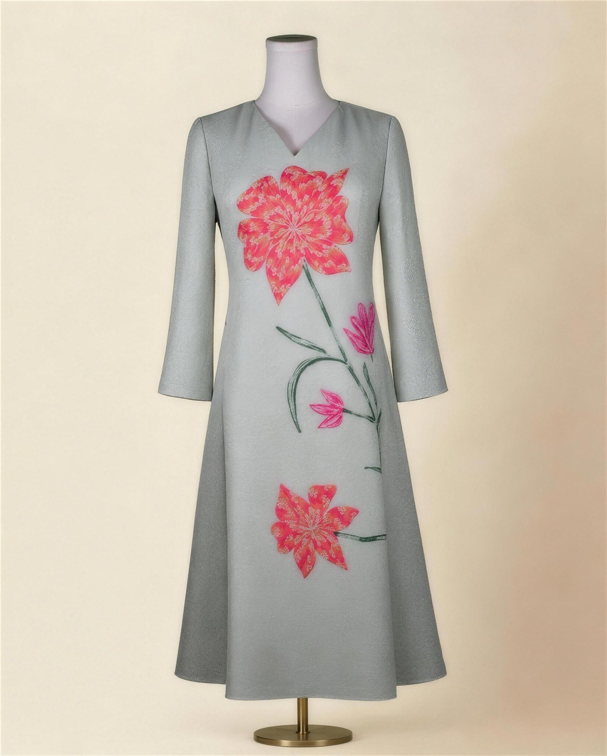 Green Embroidered A-Line Dress
