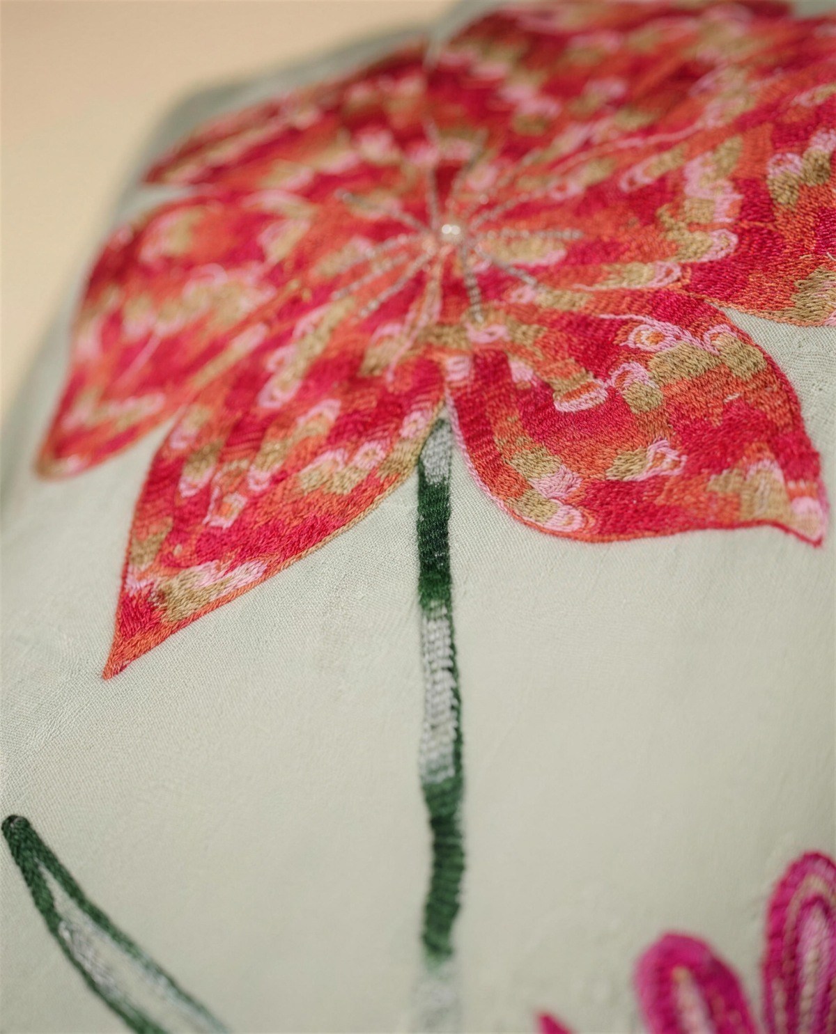 Green Embroidered A-Line Dress, Detail