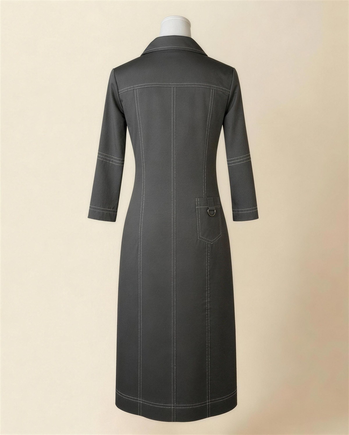 Grey Embroidered Shirt Dress, Back