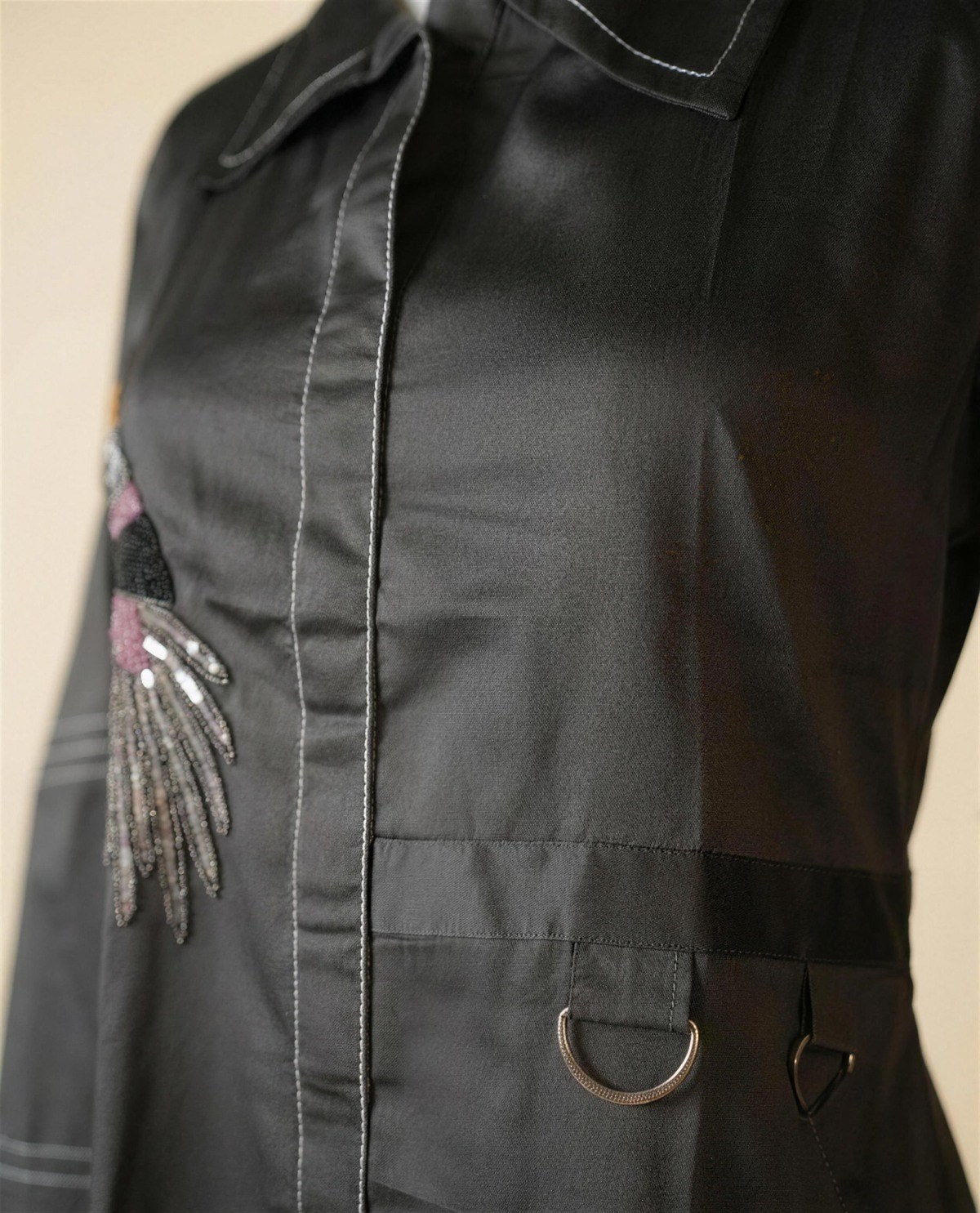 Grey Embroidered Shirt Dress, Detail