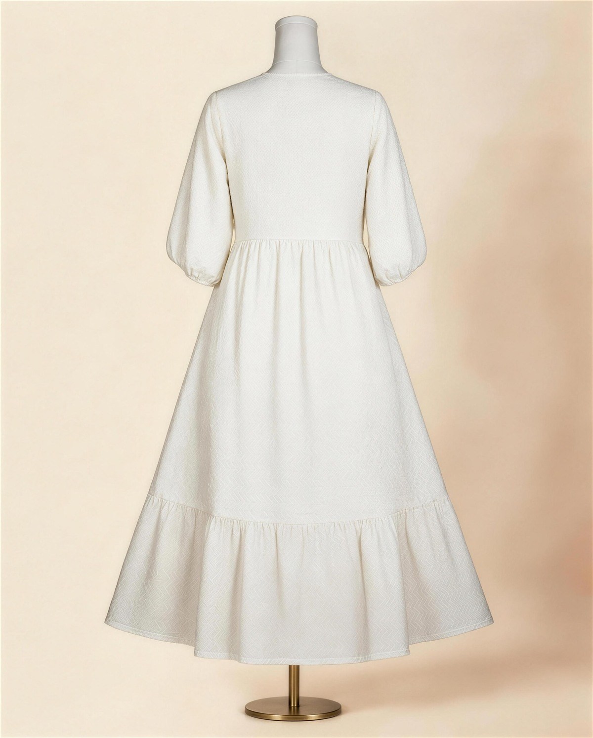 Ivory Embroidered Empire-Waist Tiered Dress I, Back