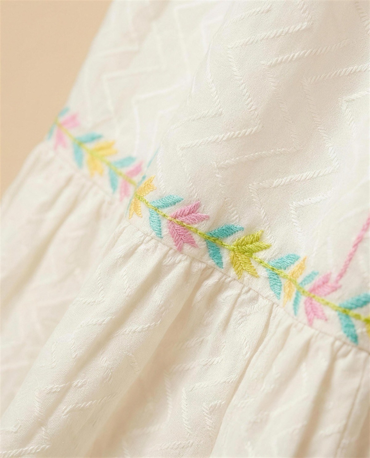 Ivory Embroidered Empire-Waist Tiered Dress I, Detail
