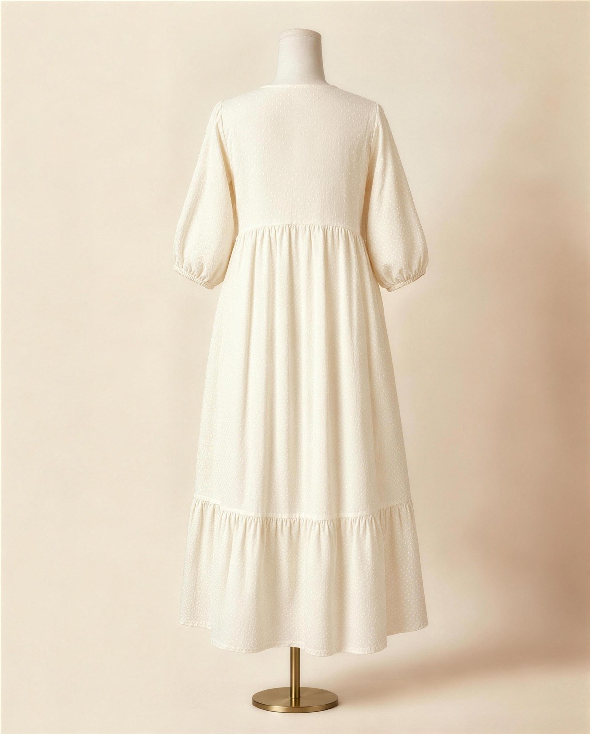 Ivory Embroidered Empire-Waist Tiered Dress II, Back