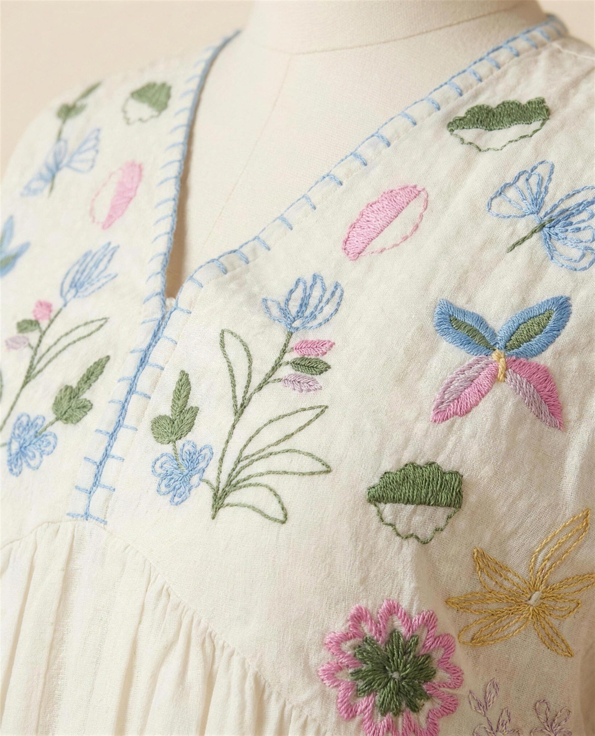 Ivory Embroidered Empire-Waist Tiered Dress II, Detail