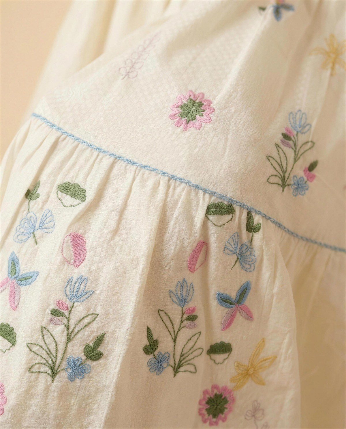 Ivory Embroidered Empire-Waist Tiered Dress II, Detail