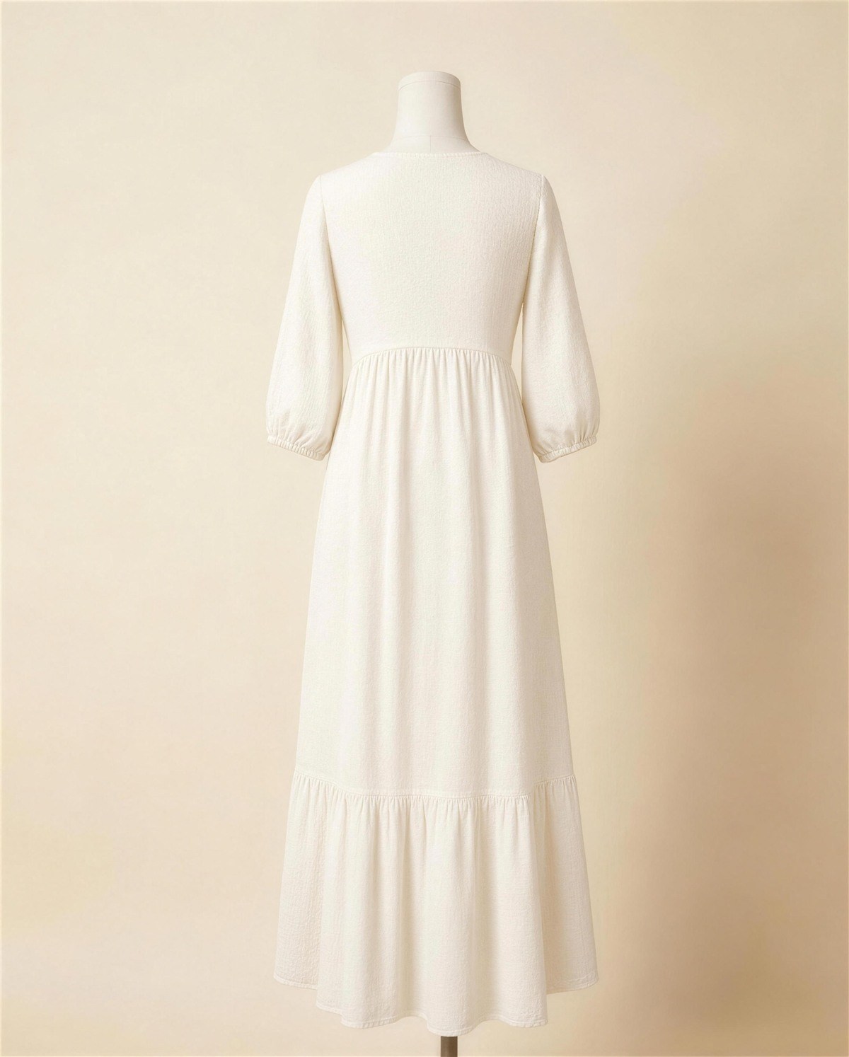 Ivory Embroidered Empire-Waist Tiered Dress III, Back