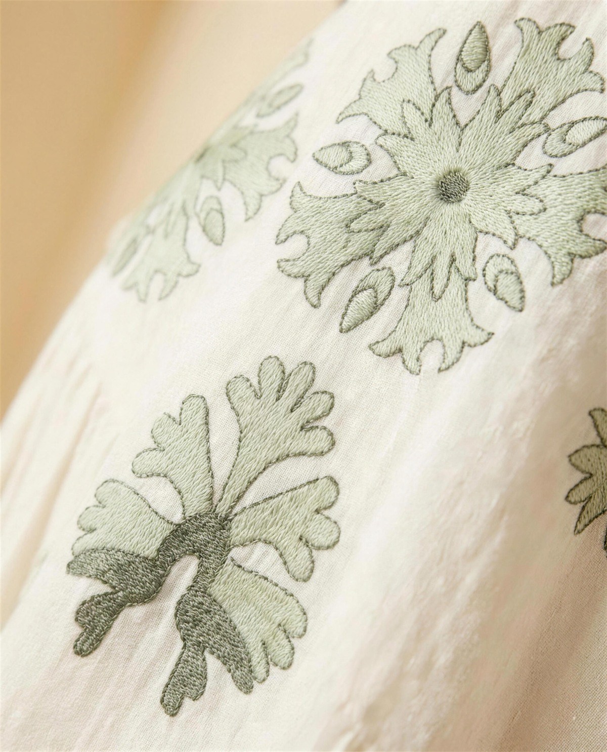 Ivory Embroidered Empire-Waist Tiered Dress III, Detail