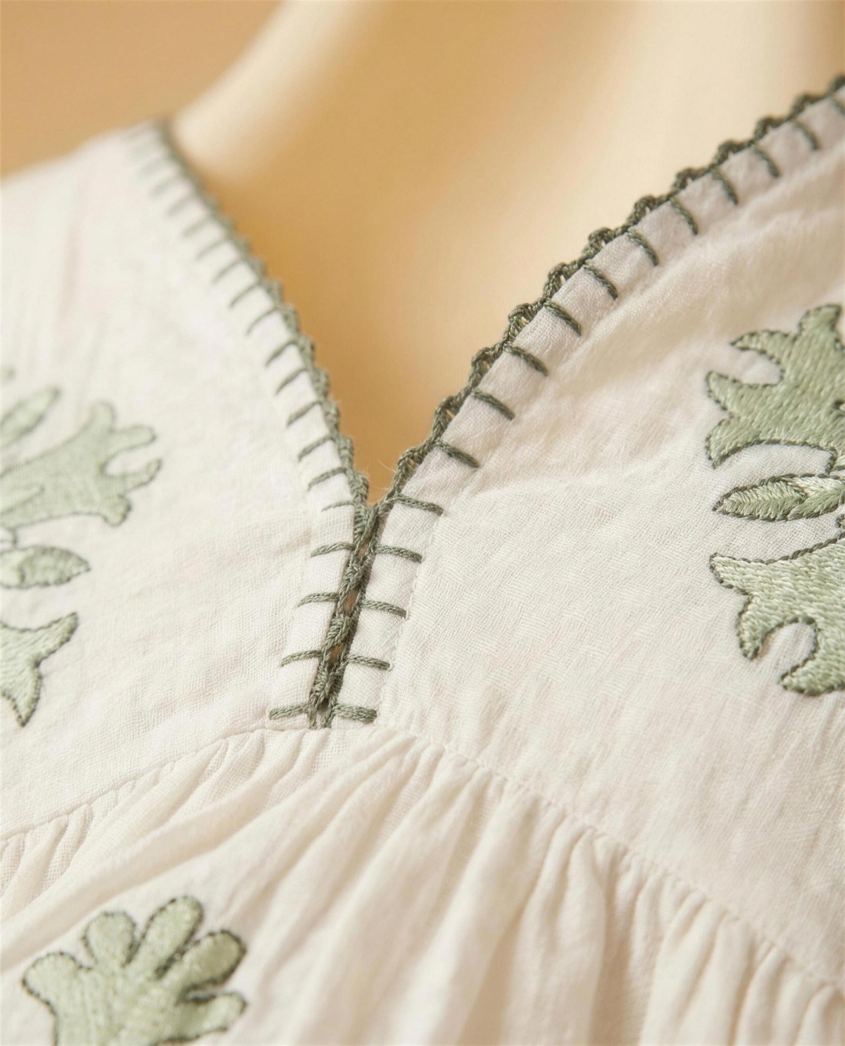 Ivory Embroidered Empire-Waist Tiered Dress III, Detail