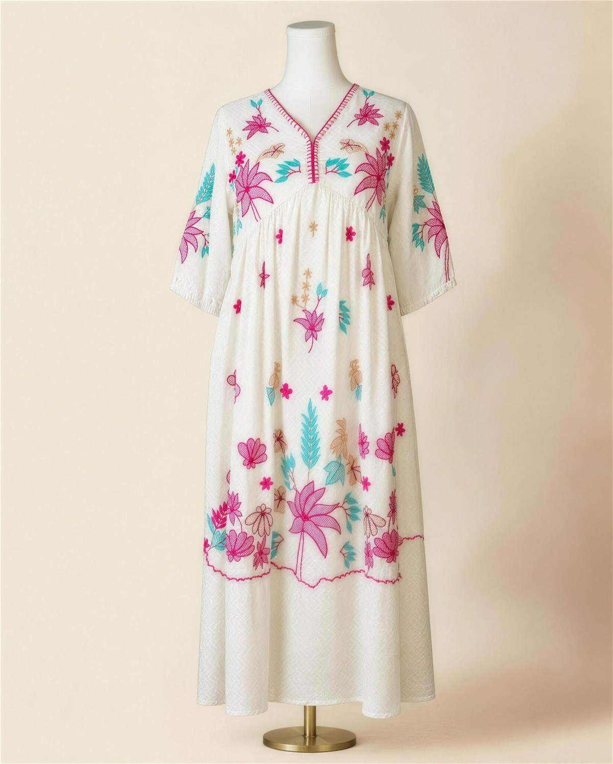 Ivory Embroidered Empire-Waist Tiered Dress IV