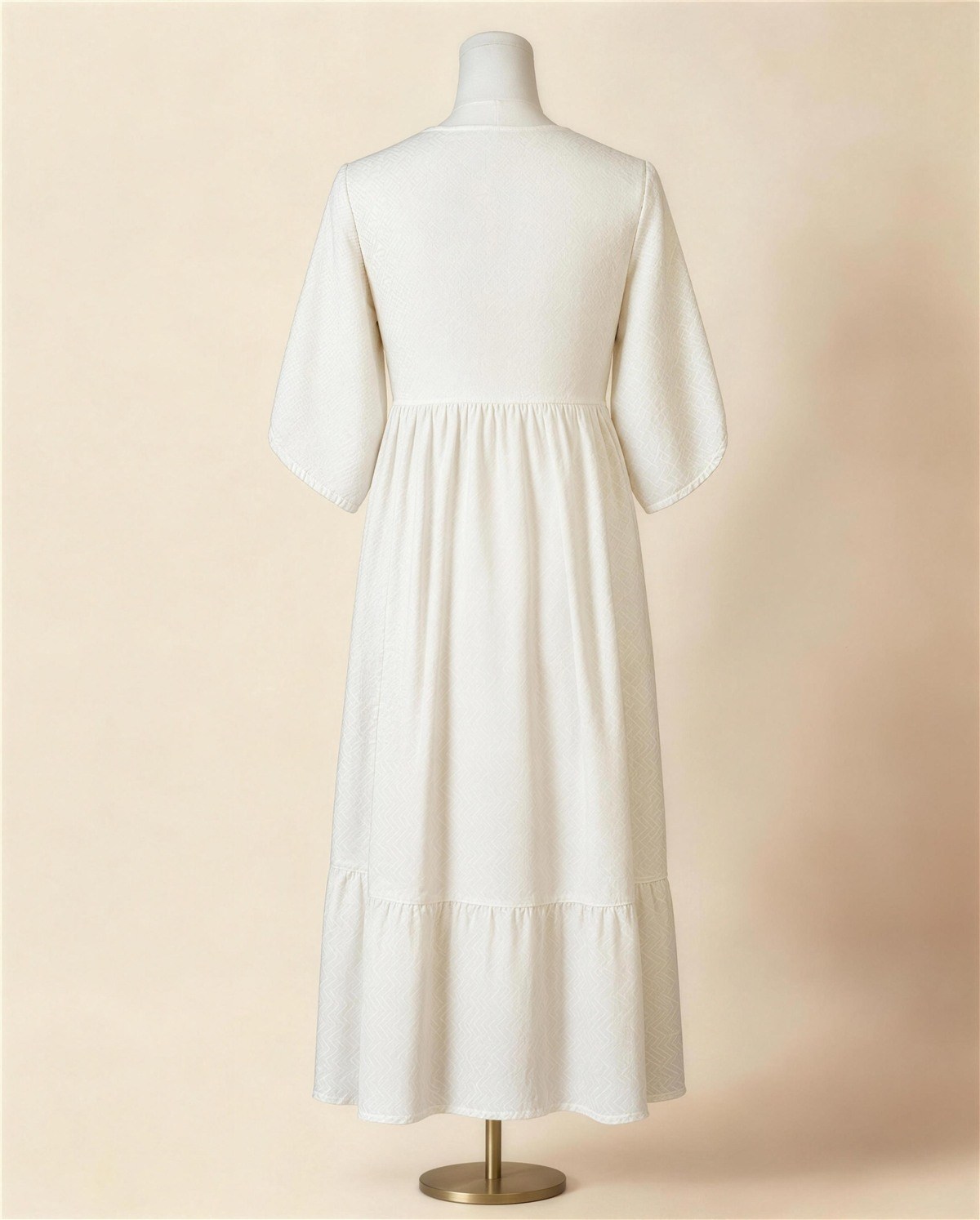 Ivory Embroidered Empire-Waist Tiered Dress IV, Back