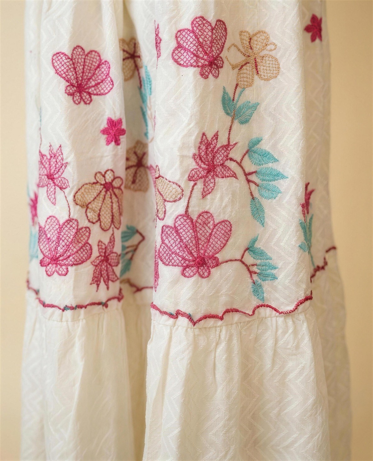 Ivory Embroidered Empire-Waist Tiered Dress IV, Detail