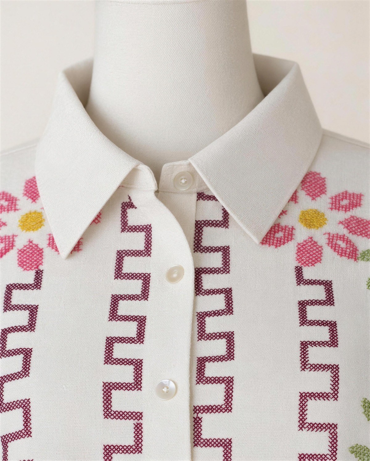 Ivory Embroidered Shirt Dress, Detail