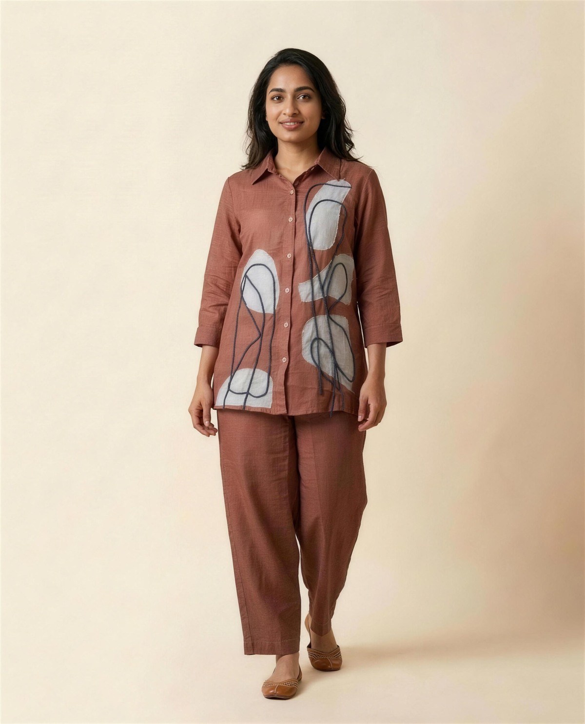 Light Brown Cotton Co-Ord Set, On model
