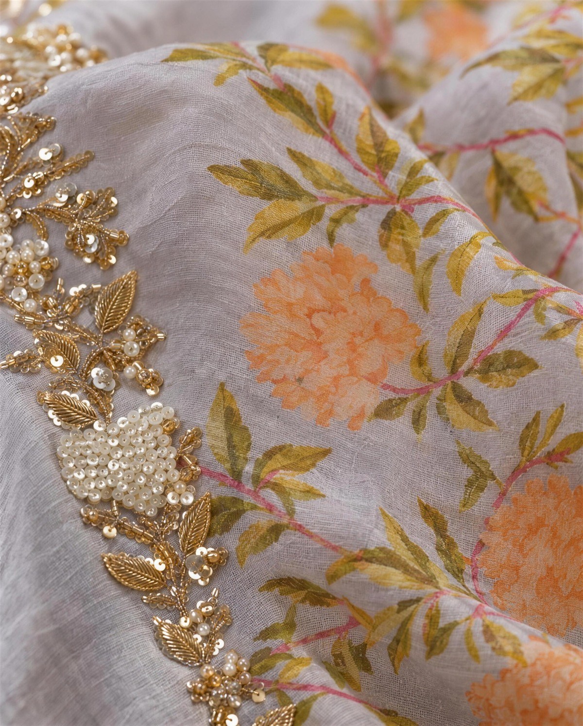 Lilac Crepe Silk Gota Saree, Detail