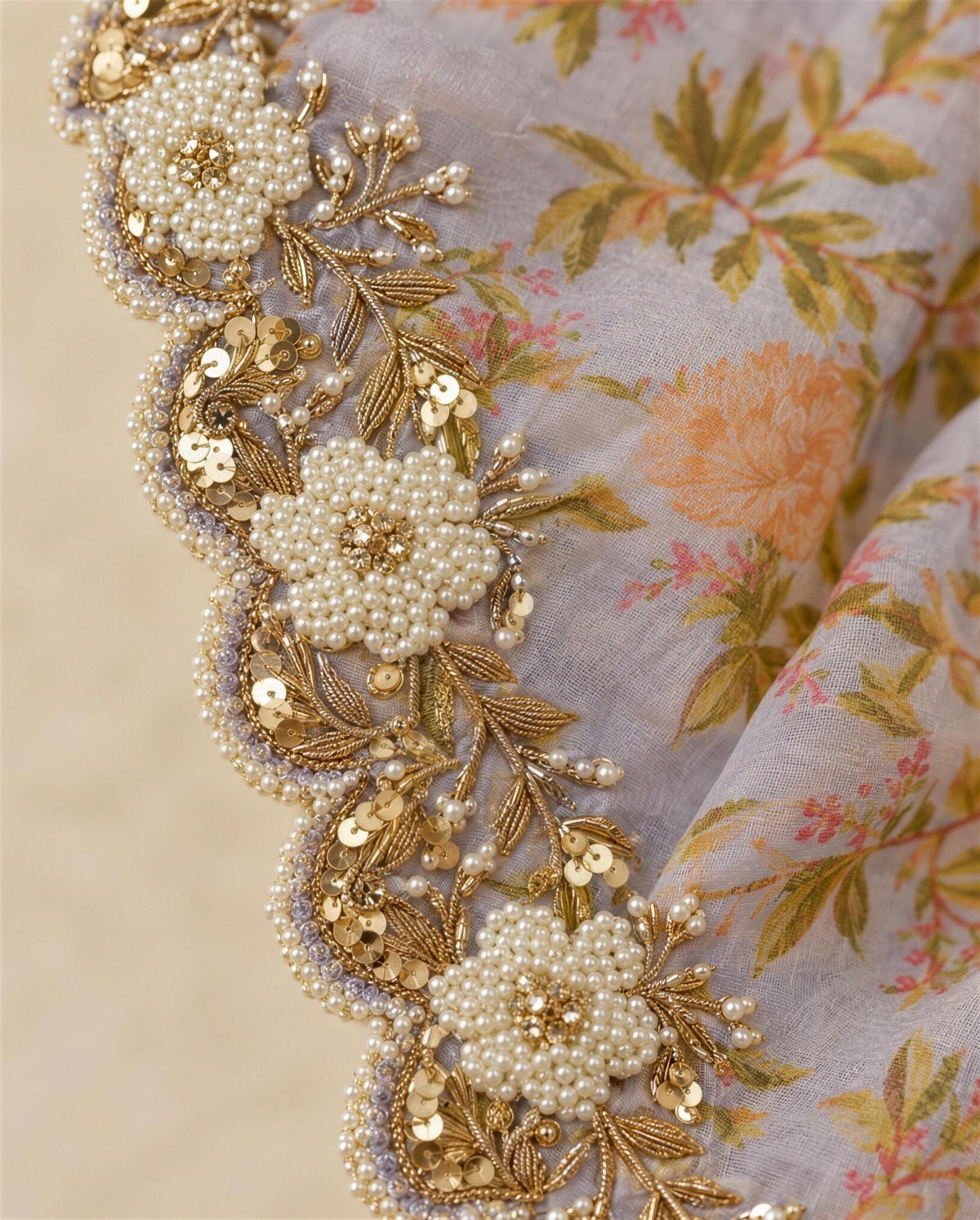 Lilac Crepe Silk Gota Saree, Detail