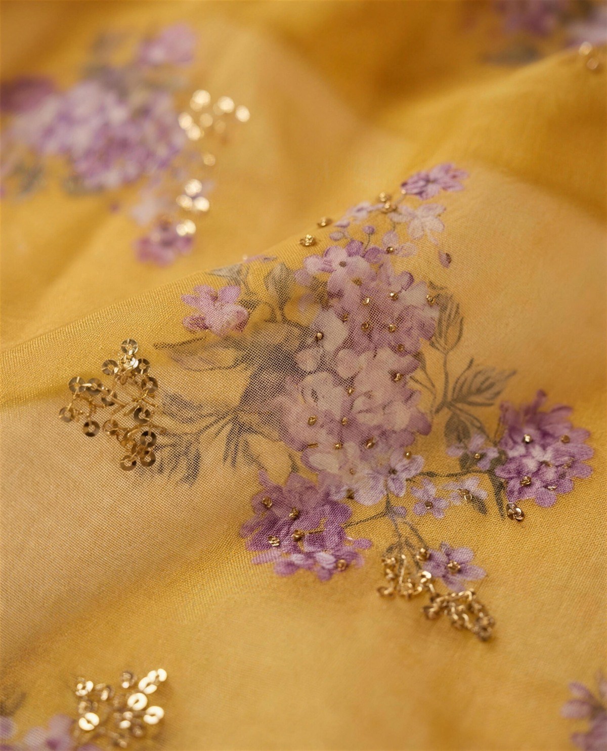Mustard Floral Organza Saree, Detail