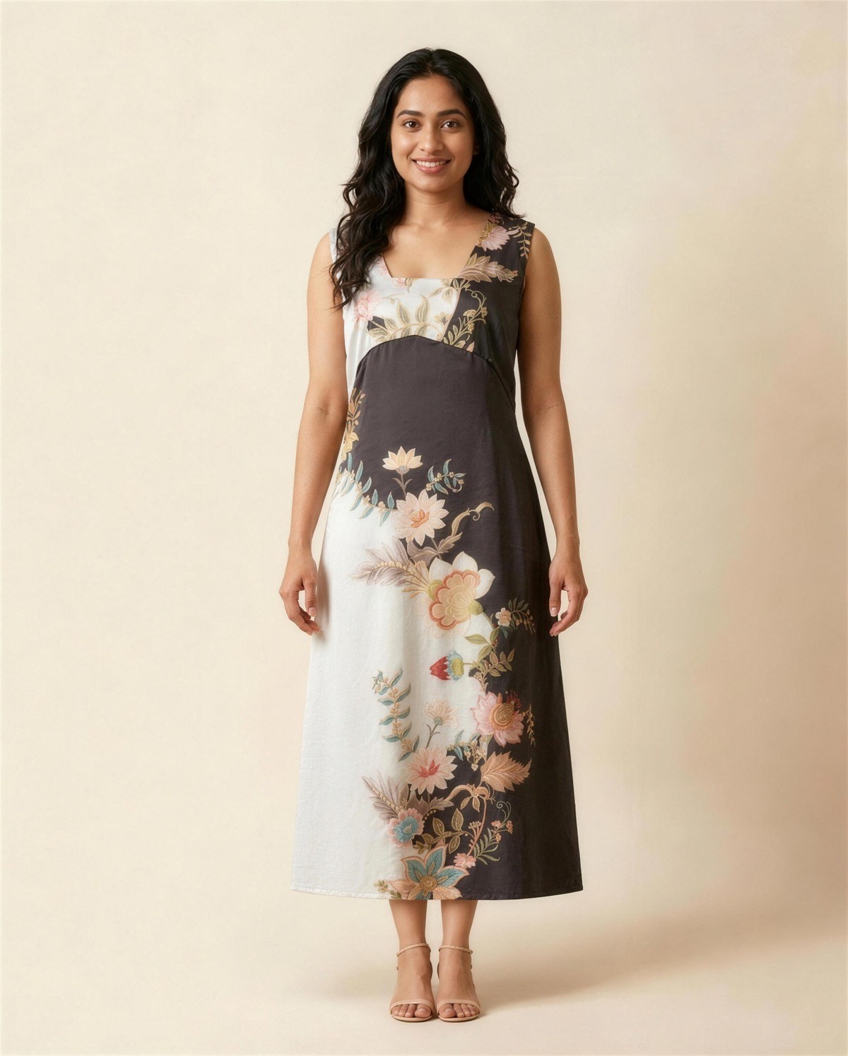 Noir Ivory Floral Gown, On model