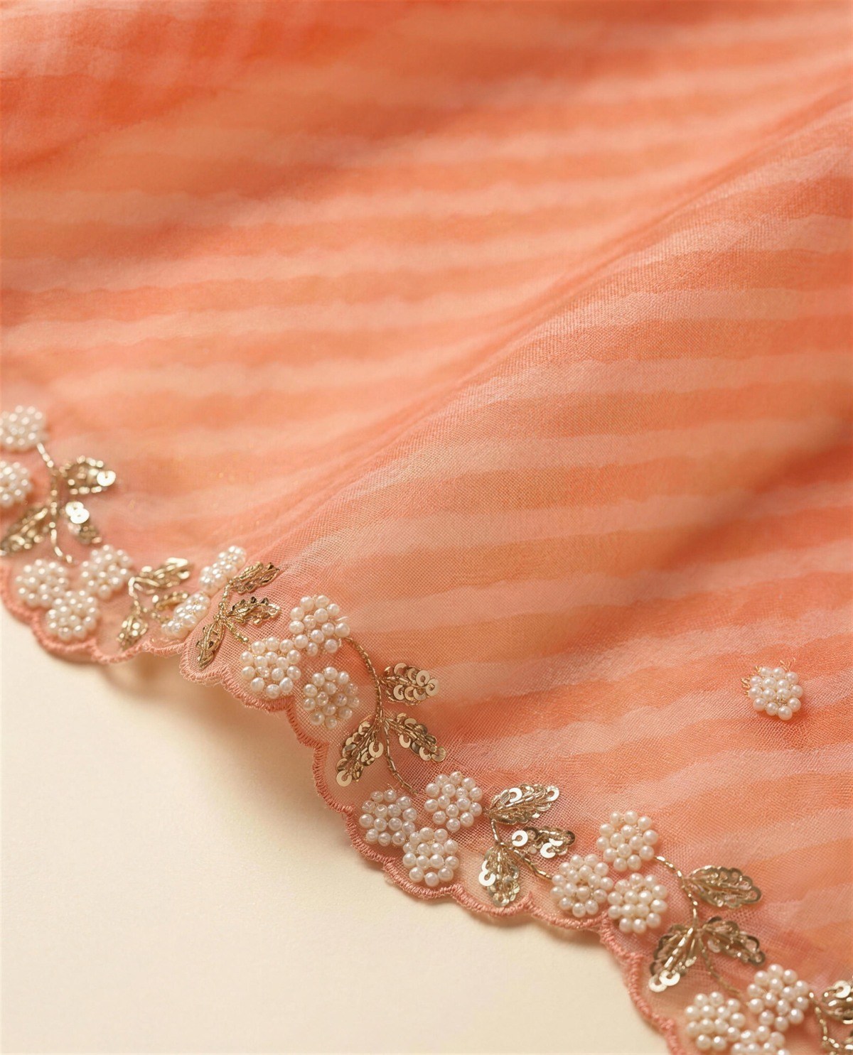 Orange Organza Embroidered Saree, Detail