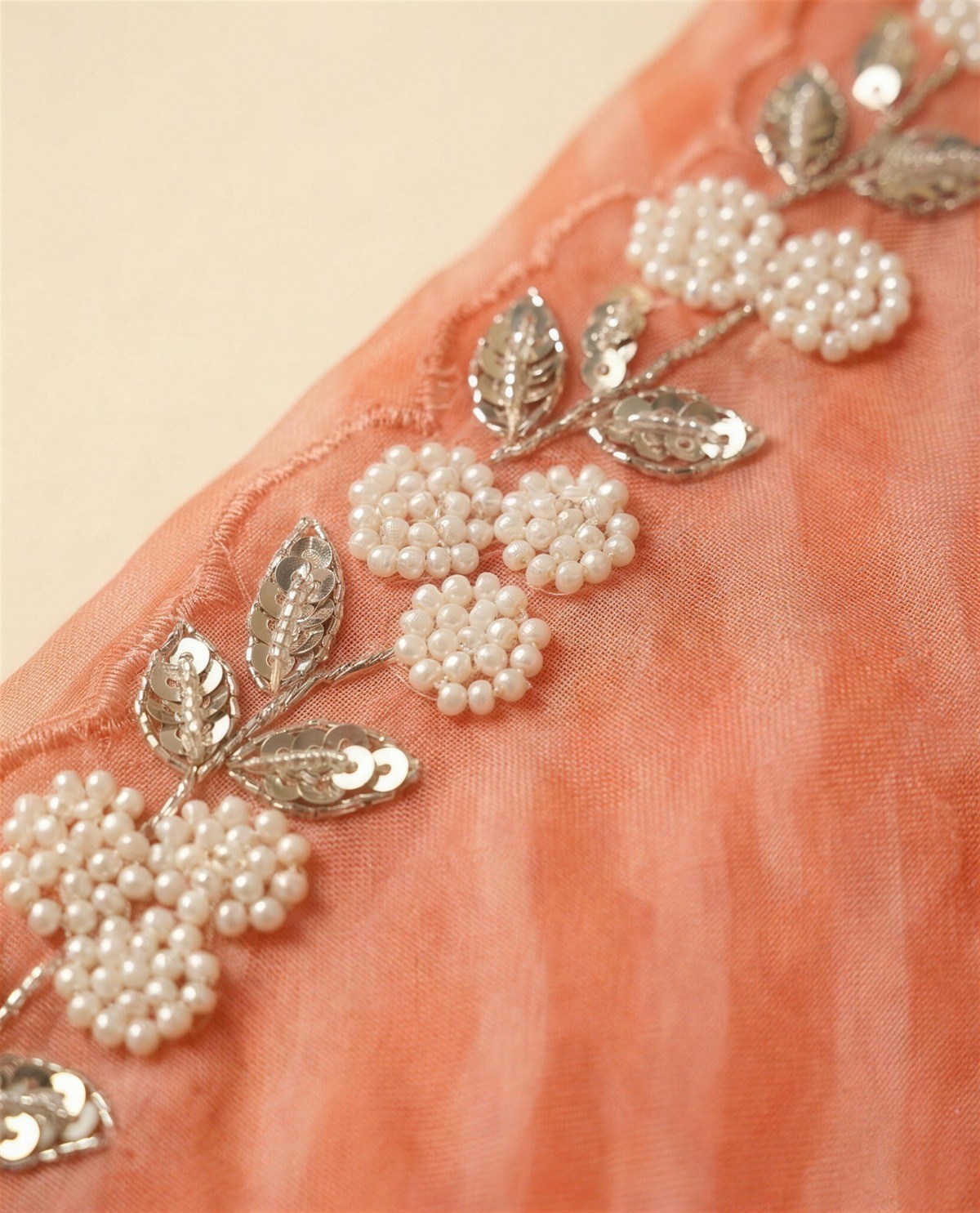 Orange Organza Embroidered Saree, Detail