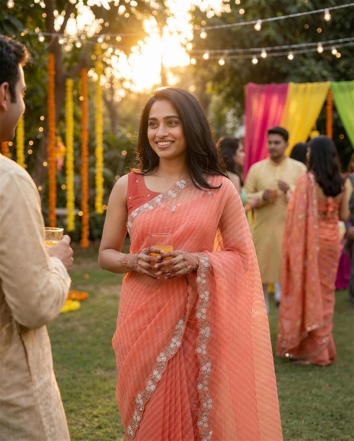 Orange Organza Embroidered Saree, Styled
