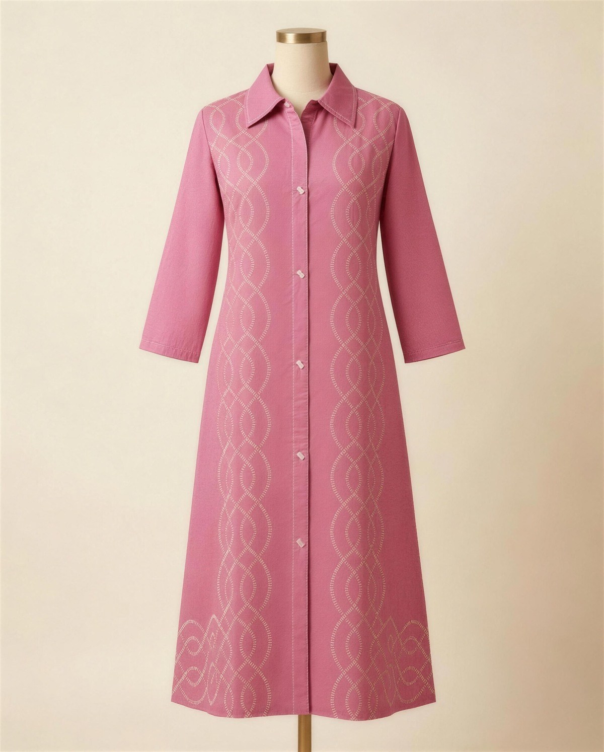 Pink Embroidered Shirt Dress