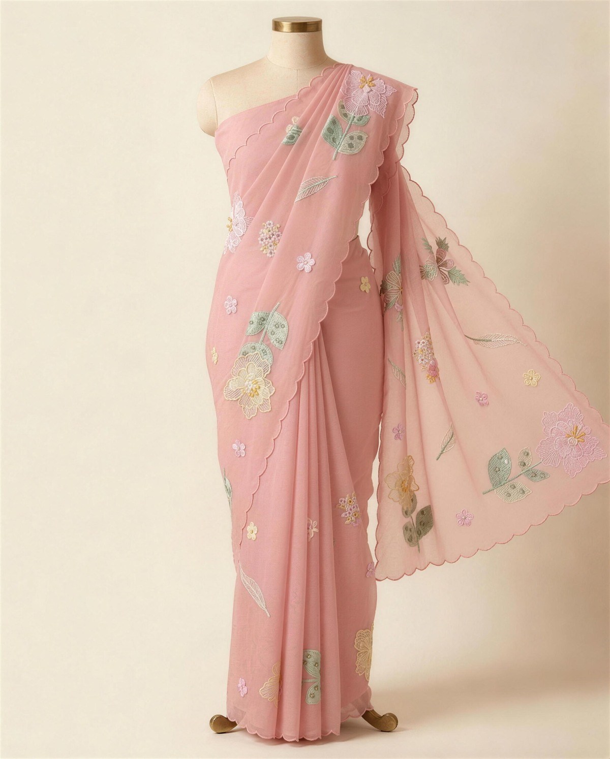 Pink Organza Applique Saree