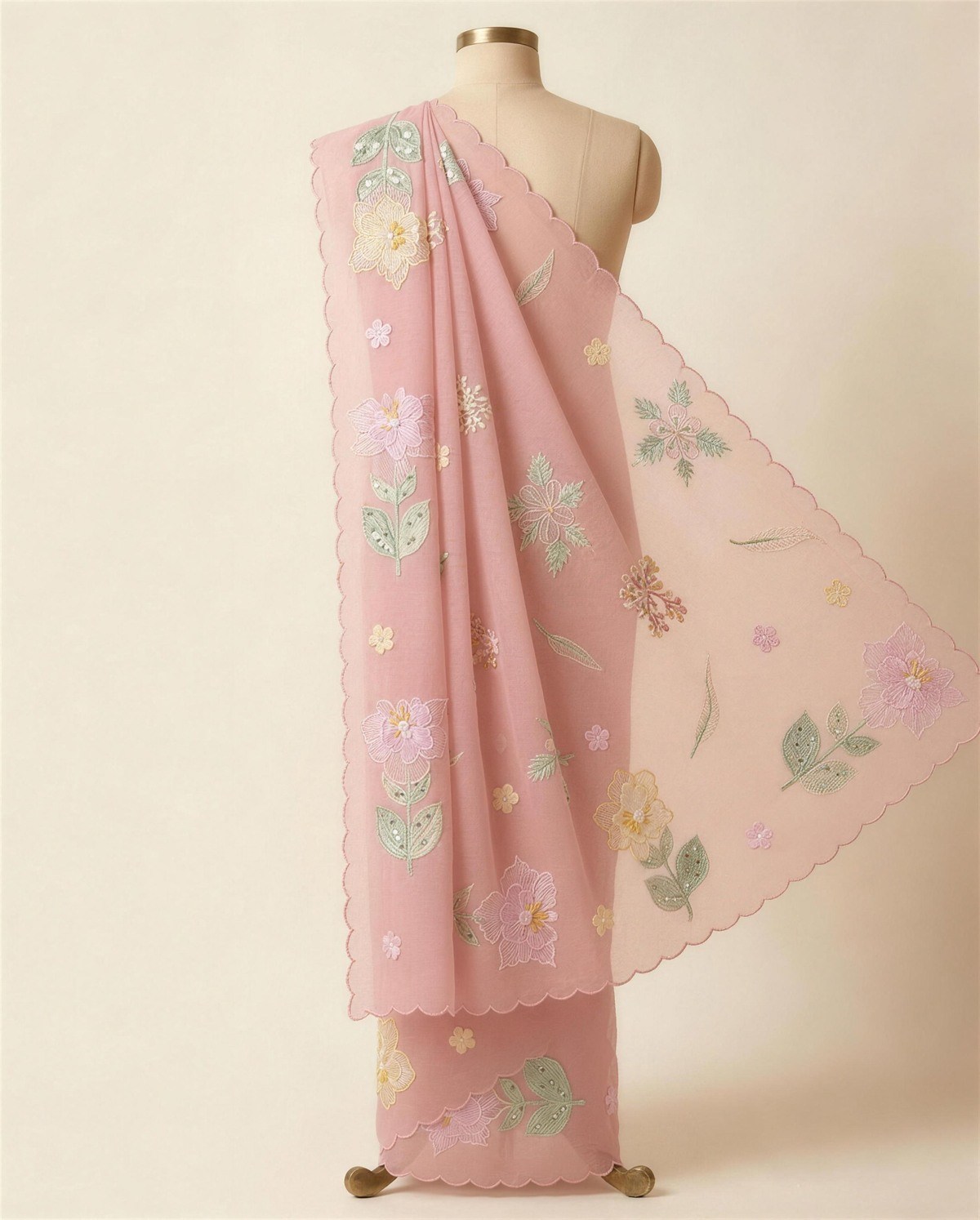 Pink Organza Applique Saree, Back