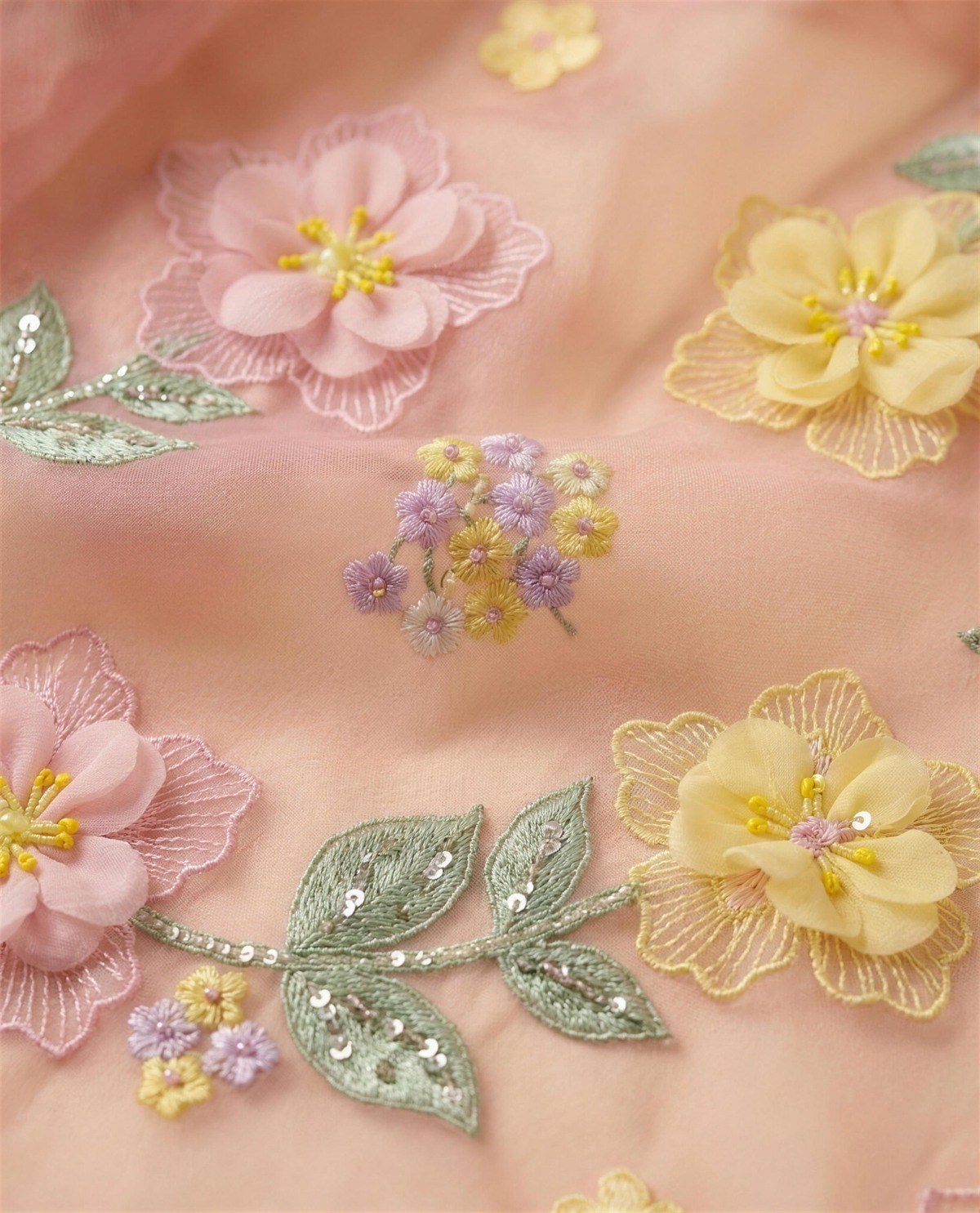 Pink Organza Applique Saree, Detail